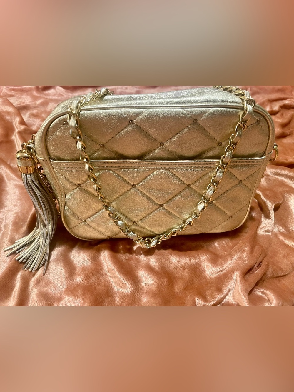 Paradox Leather Metallic Quilted Tassel Crossbody Bag